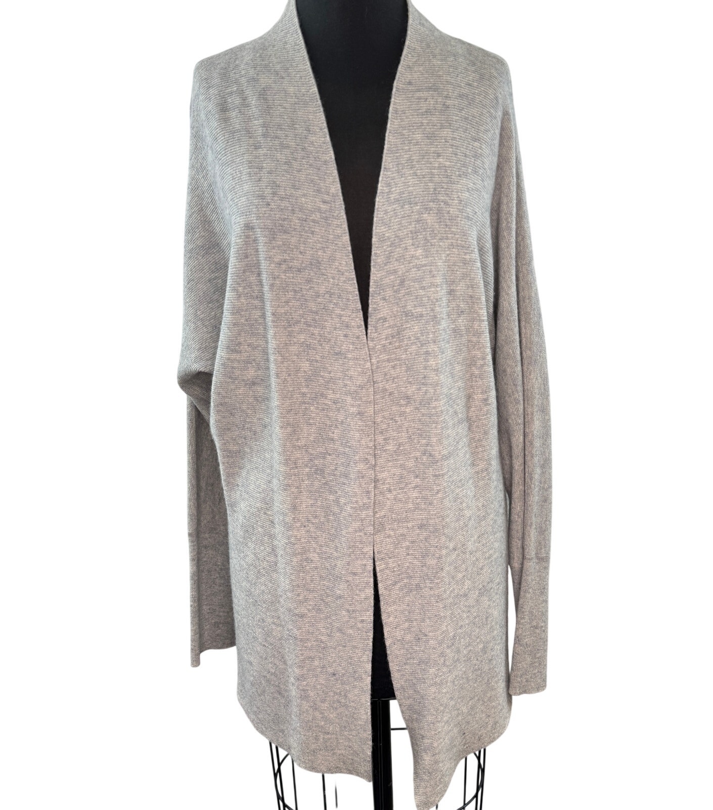 Tahari Heather Gray Cardigan Sweater 2-Ply Cashmere Ribbed Open Size X-Large Xl